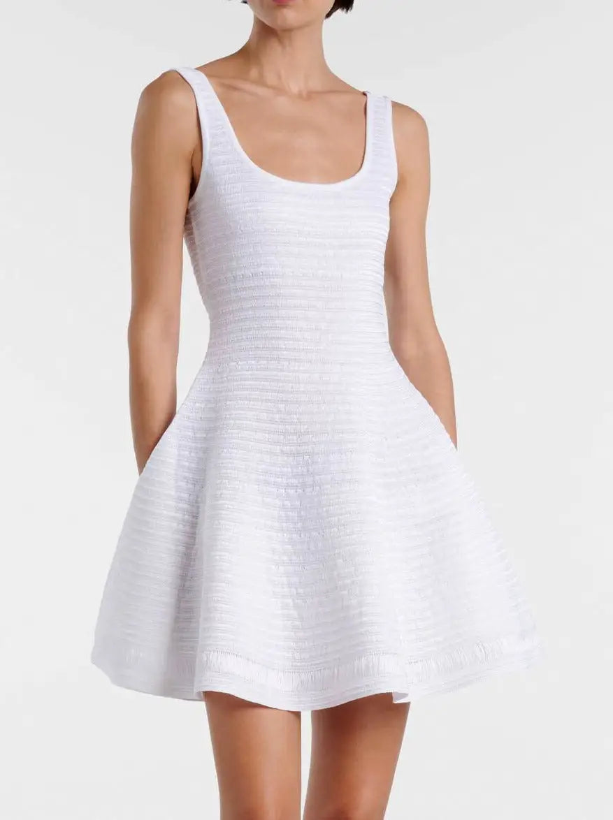 Textured Sleeveless Knit Flared Mini Dress - S / White - Dresses