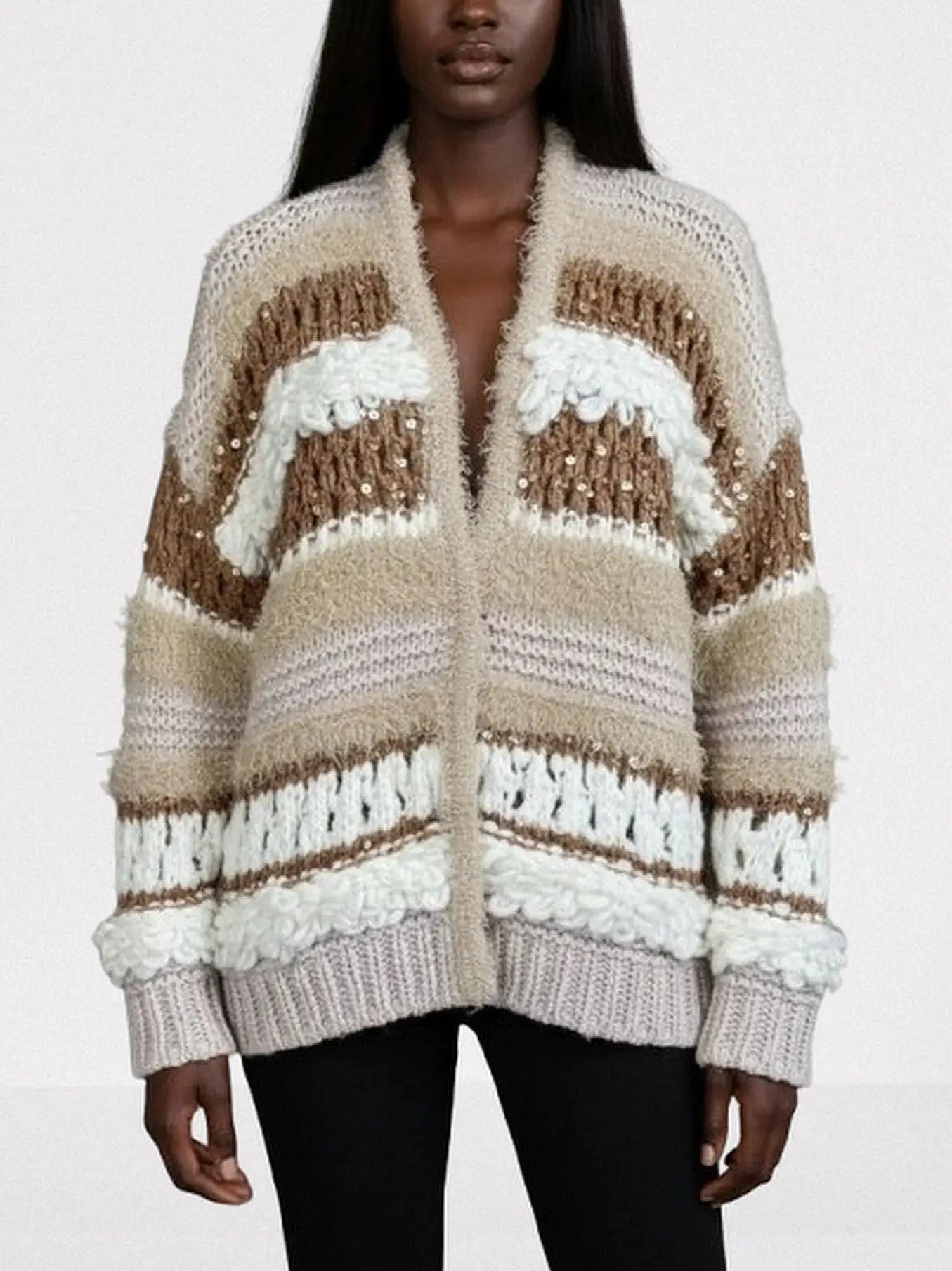 Textured Wool-Blend Open Front Cardigan - Small - Sweaters & Knitwear