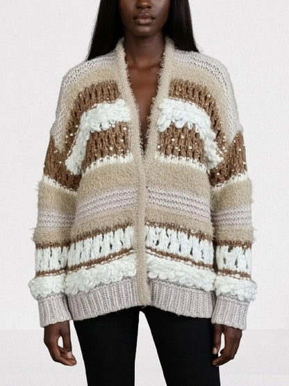 Textured Wool-Blend Open Front Cardigan - Small - Sweaters & Knitwear