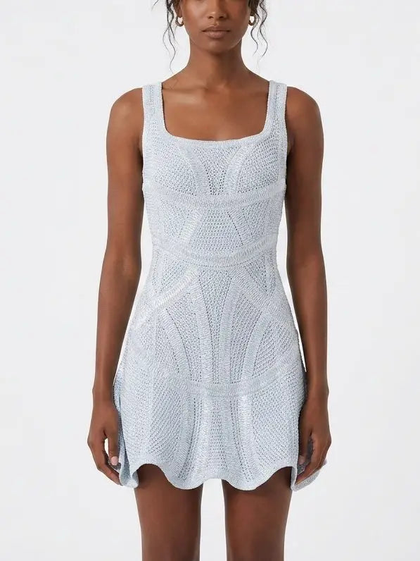 Textured Crochet Knit Sleeveless Mini Dress - Dresses