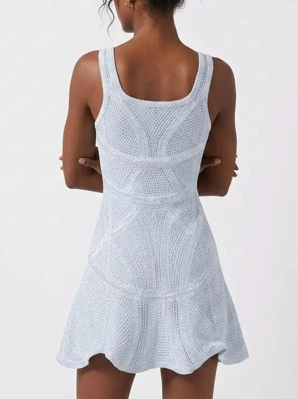 Textured Crochet Knit Sleeveless Mini Dress - Dresses