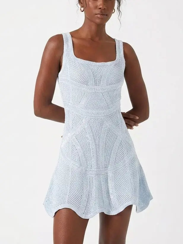 Textured Crochet Knit Sleeveless Mini Dress - Dresses