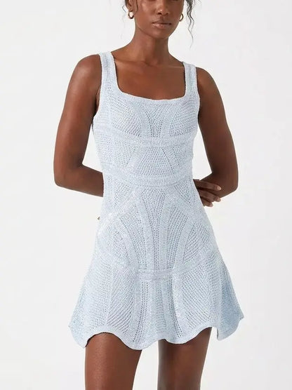 Textured Crochet Knit Sleeveless Mini Dress - Dresses