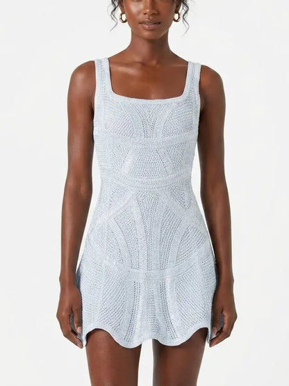 Textured Crochet Knit Sleeveless Mini Dress - Dresses
