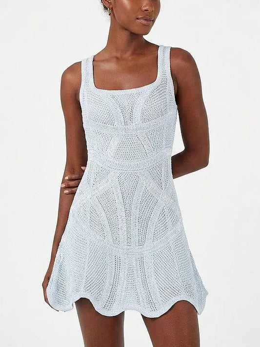 Textured Crochet Knit Sleeveless Mini Dress - Dresses