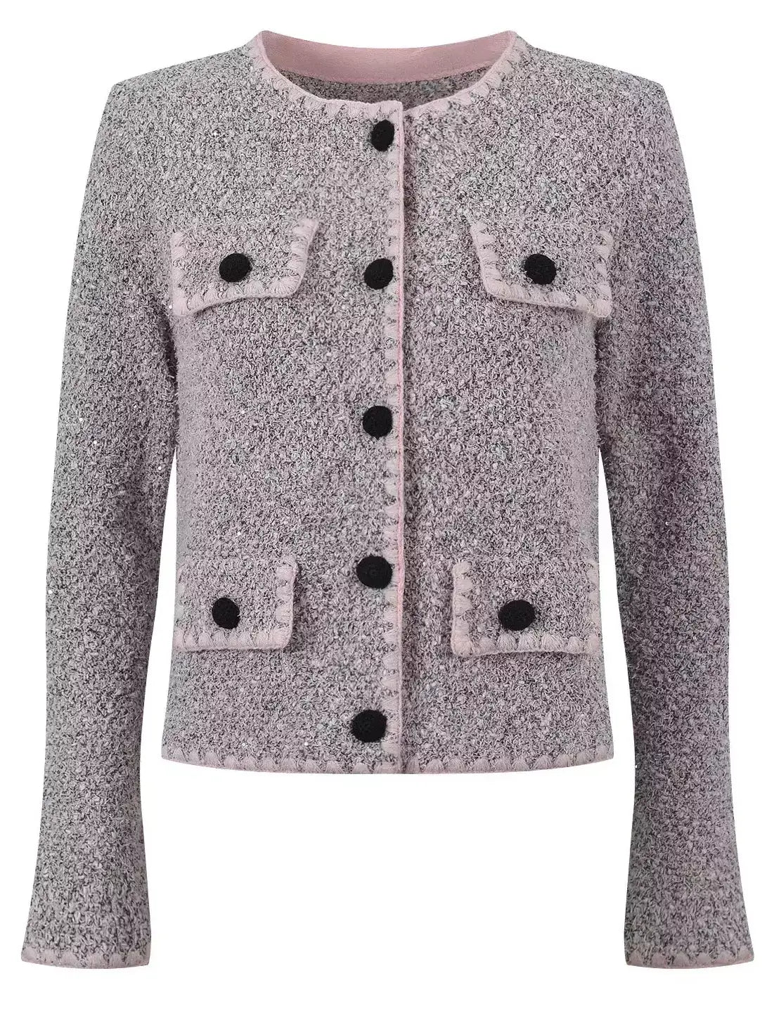 Textured Knit Cardigan with Crochet Buttons - Sweaters & Knitwear