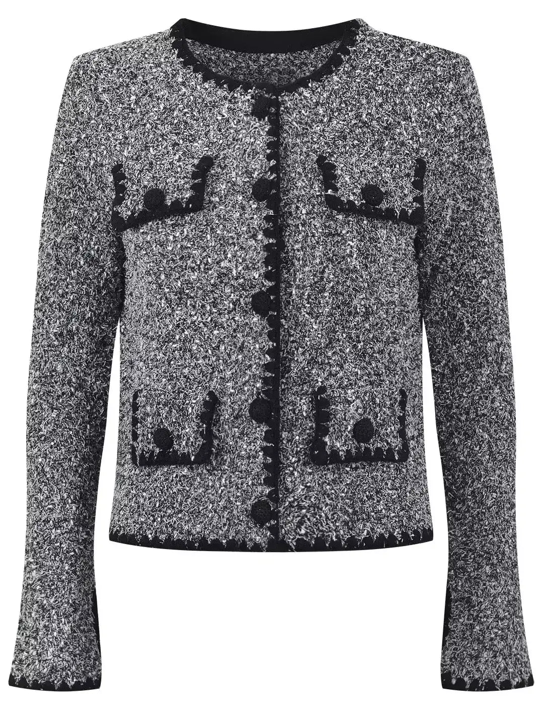 Textured Knit Cardigan with Crochet Buttons - Sweaters & Knitwear