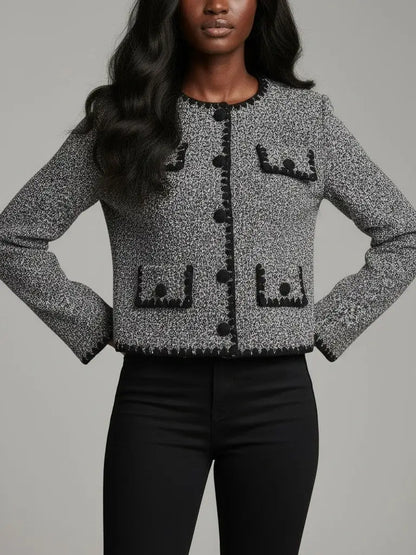 Textured Knit Cardigan with Crochet Buttons - Sweaters & Knitwear