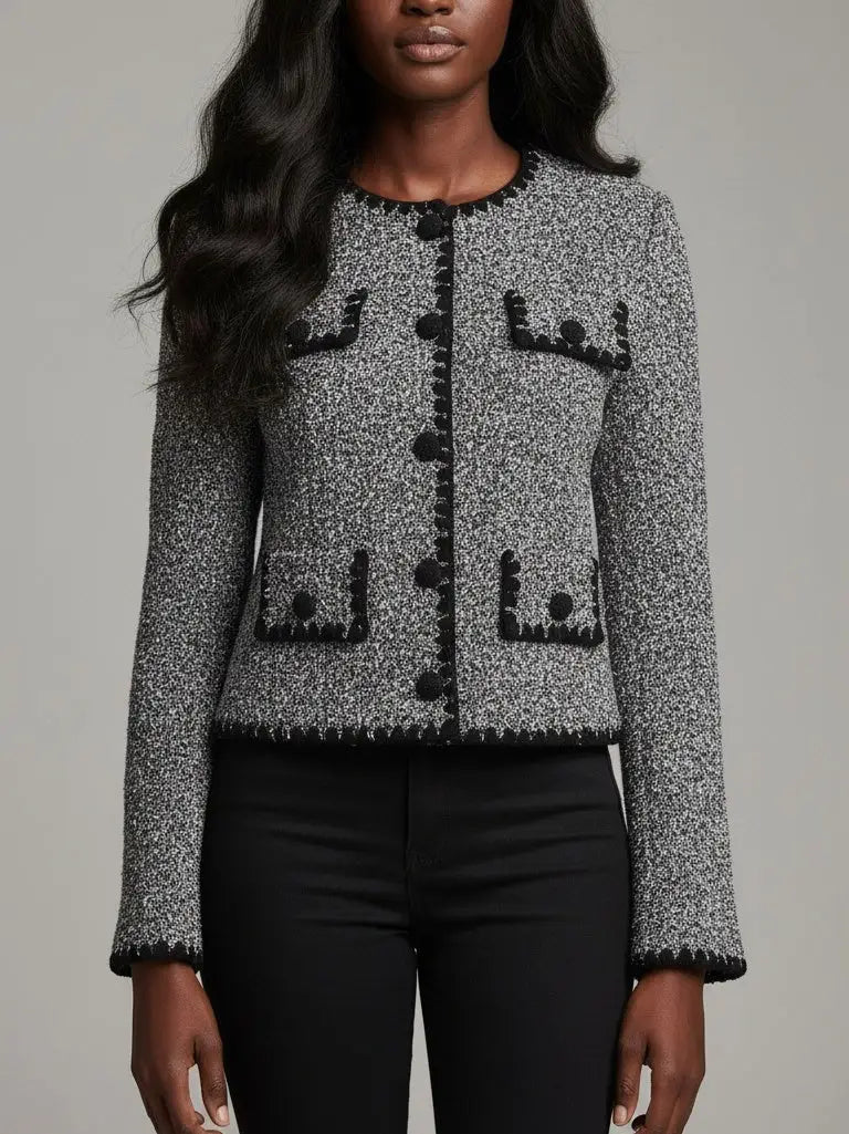 Textured Knit Cardigan with Crochet Buttons - S / Black - Sweaters & Knitwear