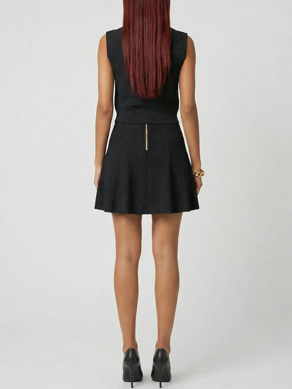 Textured Knit Zip-Front Top and A-Line Mini Skirt Set - Suits & Sets