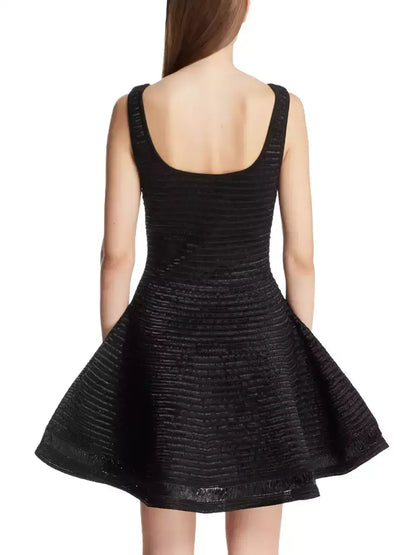 Textured Sleeveless Knit Flared Mini Dress - Dresses