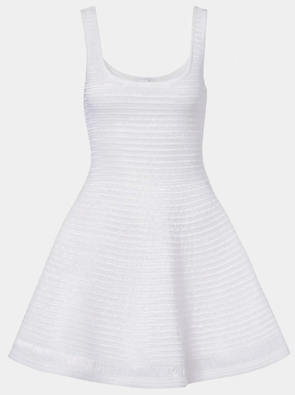 Textured Sleeveless Knit Flared Mini Dress - Dresses