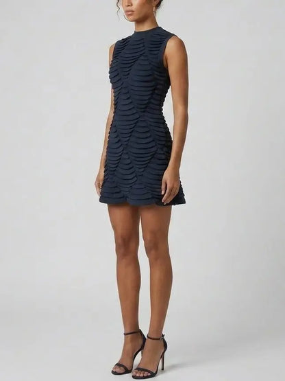 Textured Wave Knit Mini Dress - Dresses