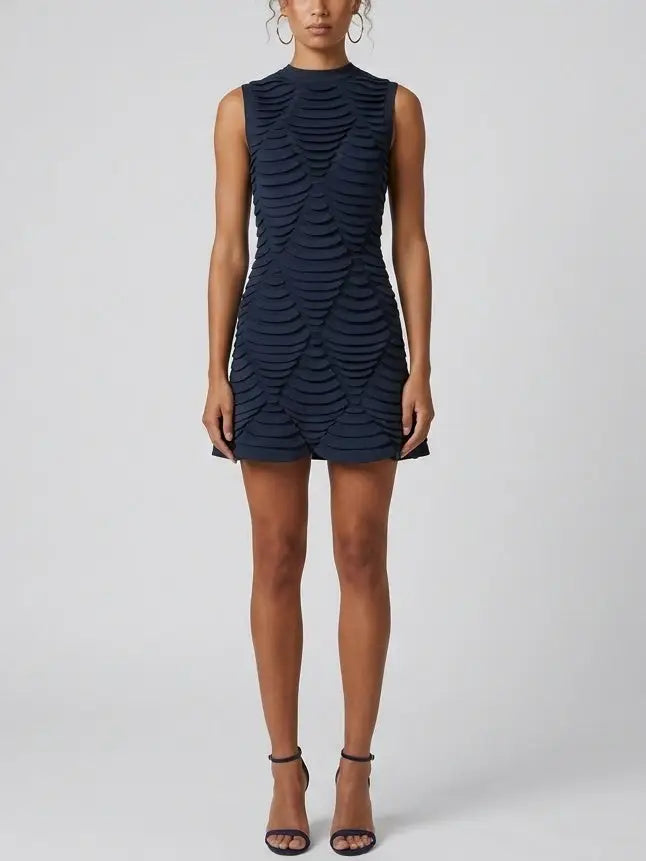 Textured Wave Knit Mini Dress - Dresses