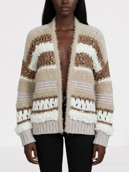 Textured Wool-Blend Open Front Cardigan - Sweaters & Knitwear