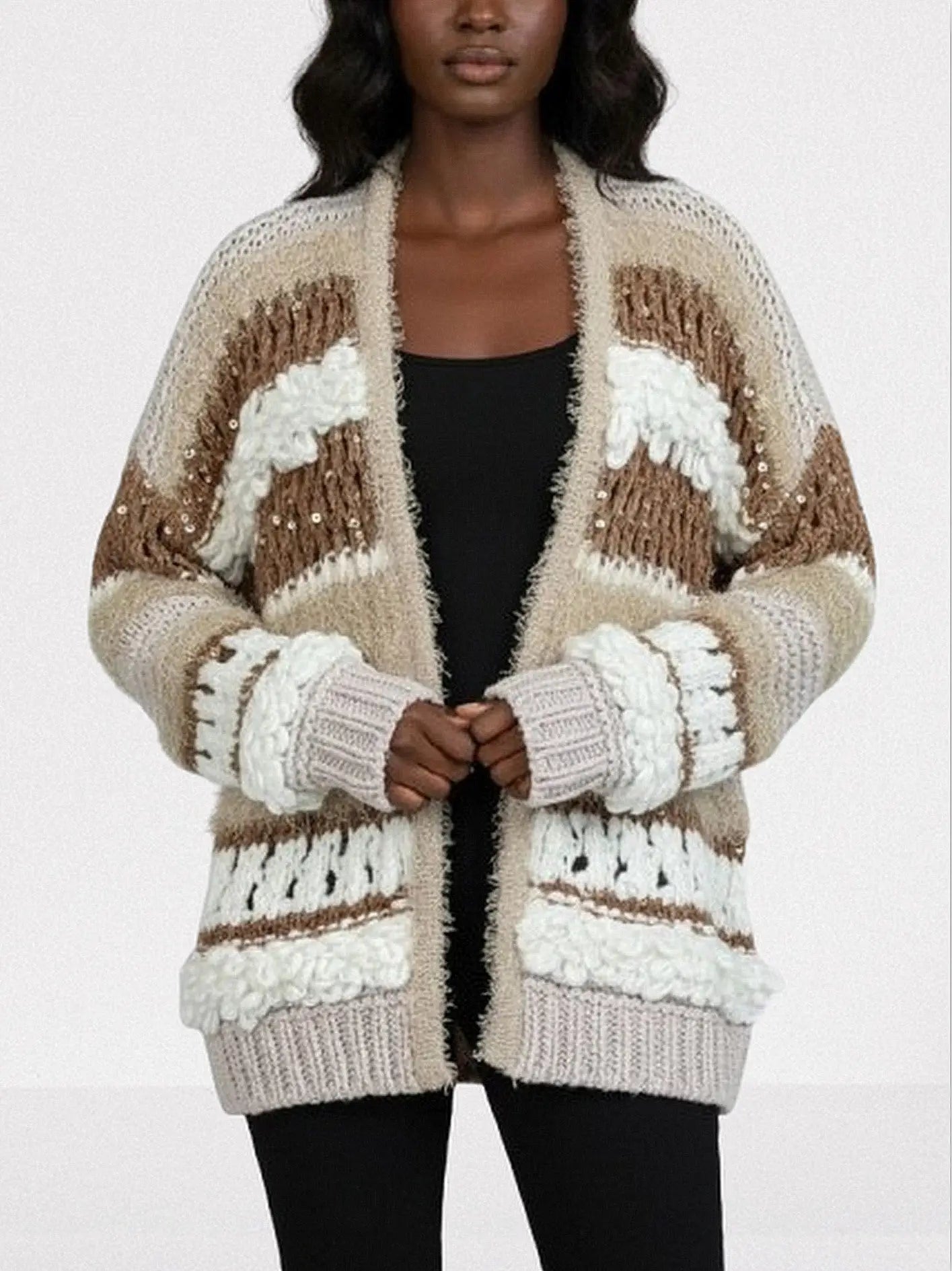 Textured Wool-Blend Open Front Cardigan - Sweaters & Knitwear