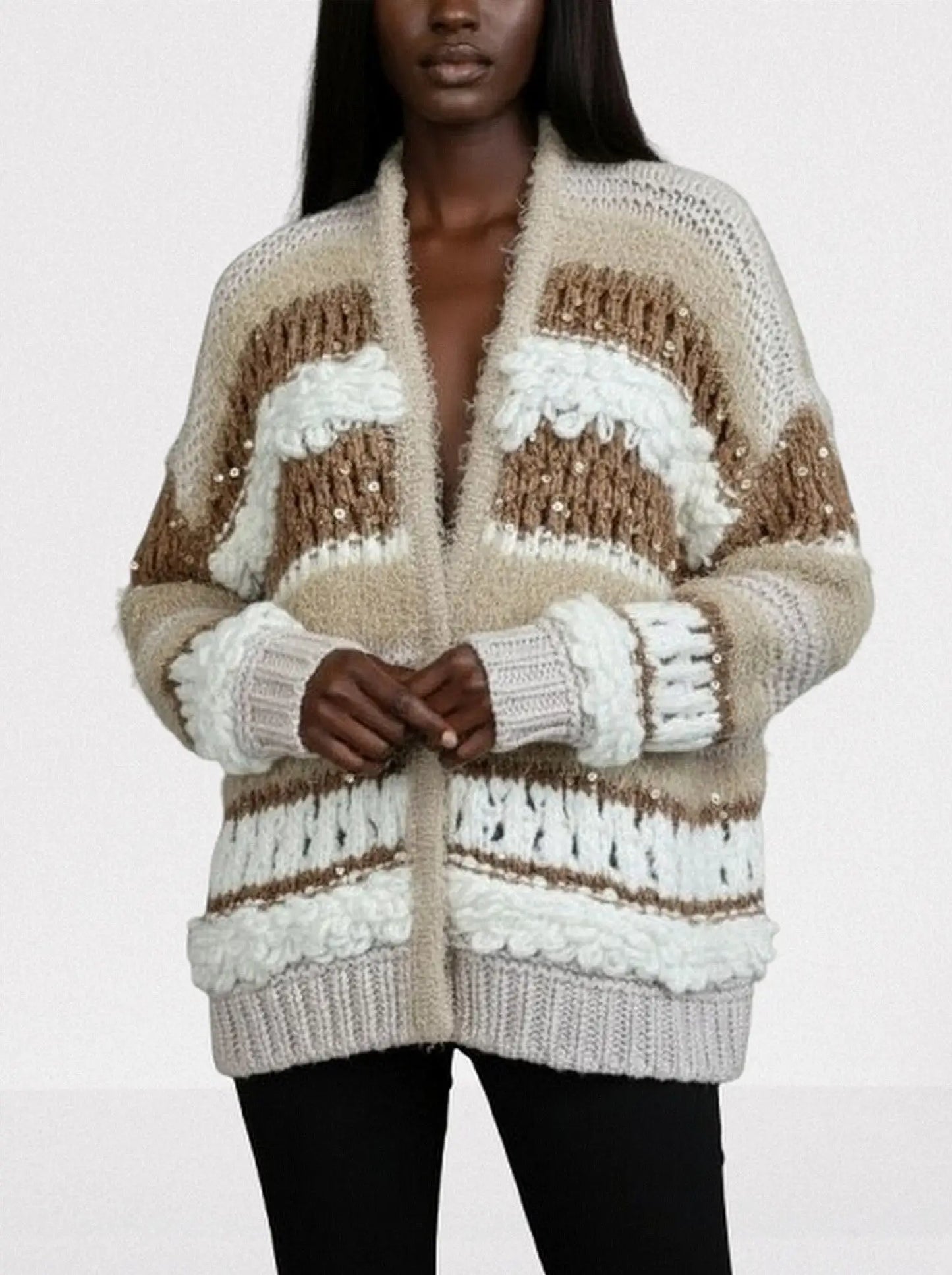 Textured Wool-Blend Open Front Cardigan - Sweaters & Knitwear