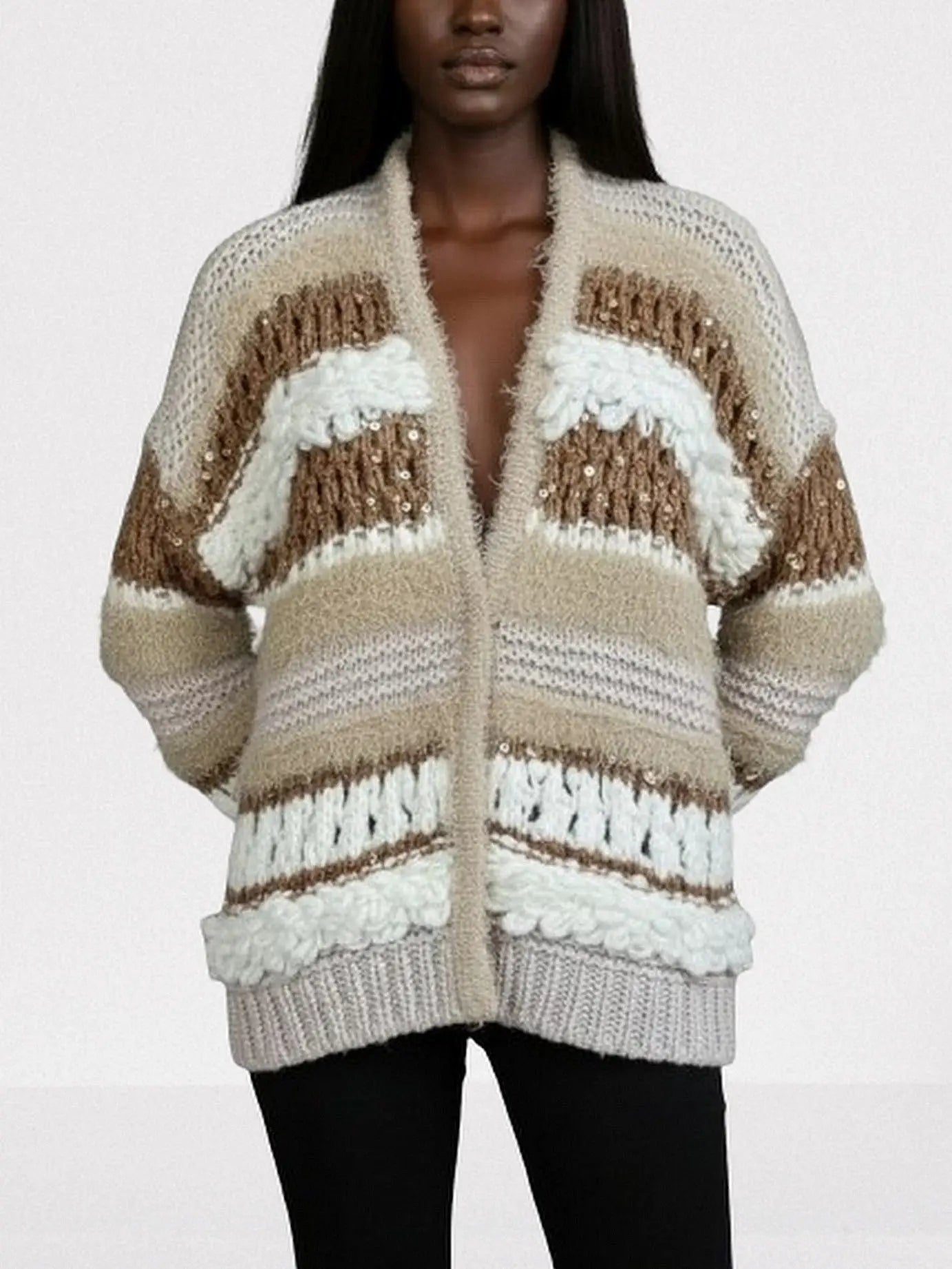 Textured Wool-Blend Open Front Cardigan - Sweaters & Knitwear