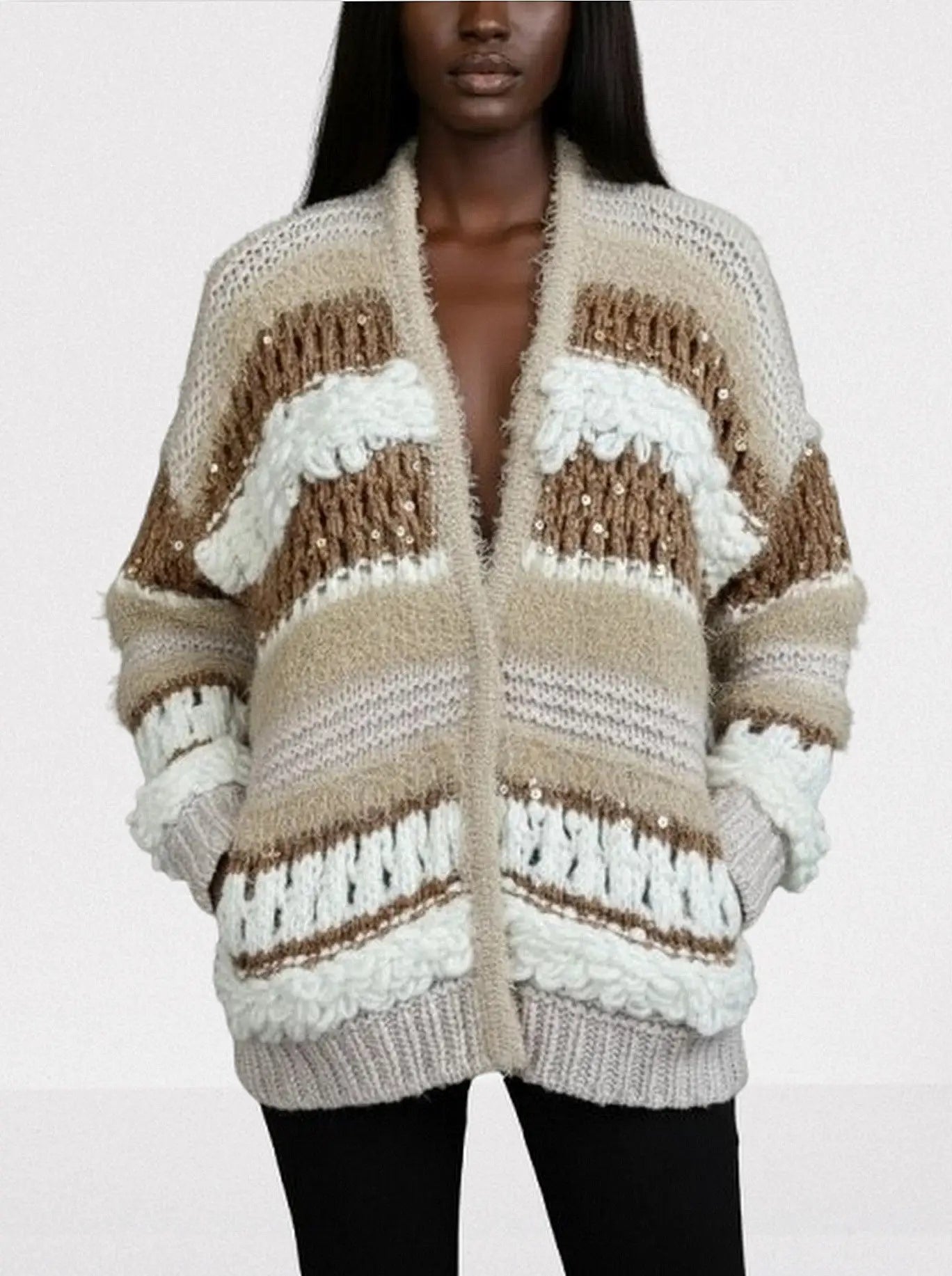 Textured Wool-Blend Open Front Cardigan - Sweaters & Knitwear