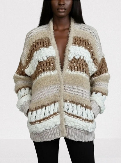 Textured Wool-Blend Open Front Cardigan - Sweaters & Knitwear