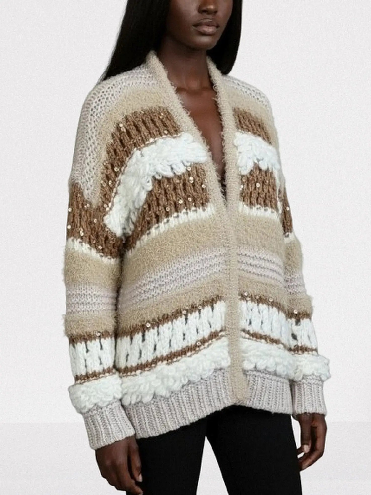 Textured Wool-Blend Open Front Cardigan - Sweaters & Knitwear