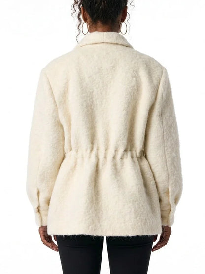 Textured Zip Front Jacket with Adjustable Drawstring Waist - Jackets