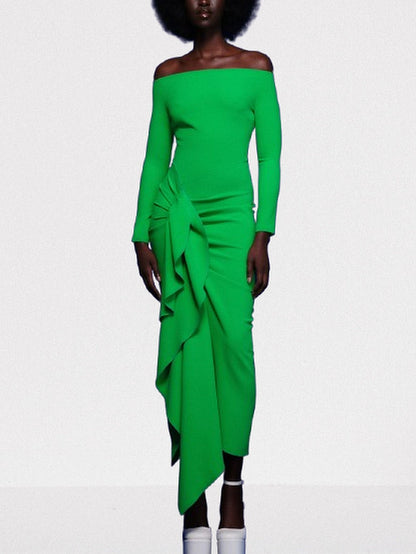 The Lotus Midaxi Ruffle Draped Dress in Green