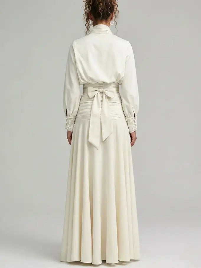 Tie-Neck Crop Top and Maxi Skirt Set in Ivory - Suits & Sets