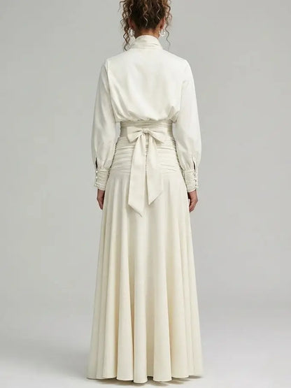 Tie-Neck Crop Top and Maxi Skirt Set in Ivory - Suits & Sets