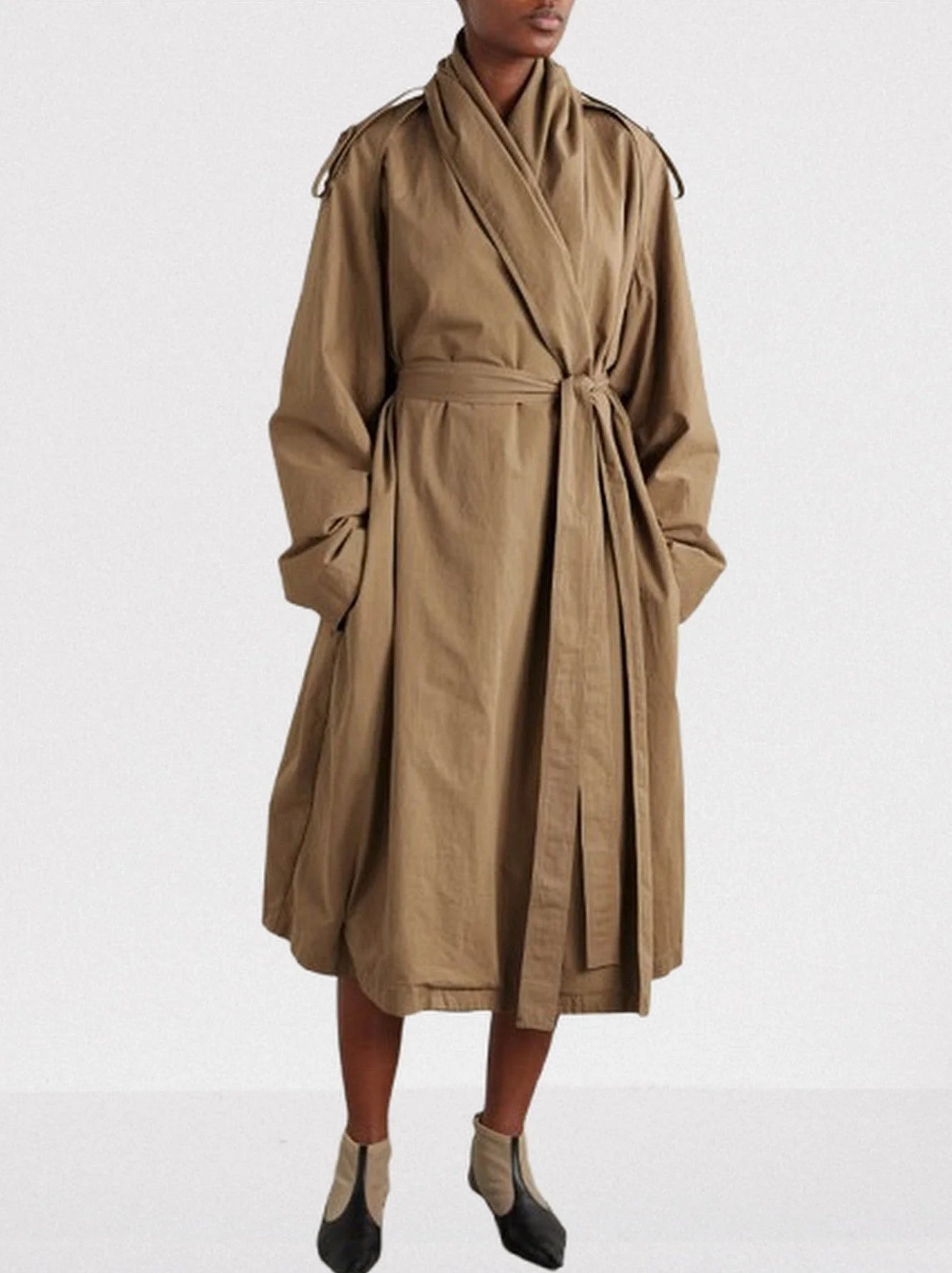 Tie-Waist Wrap-Style Trench Coat - One size - Coats