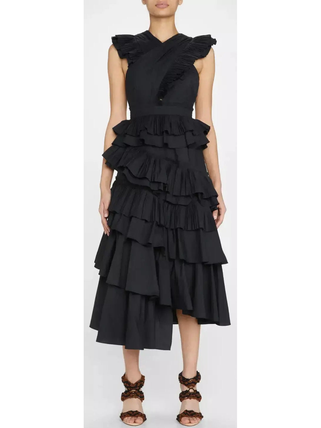 Tiered Cotton Midi Dress in Black - Branna Couture