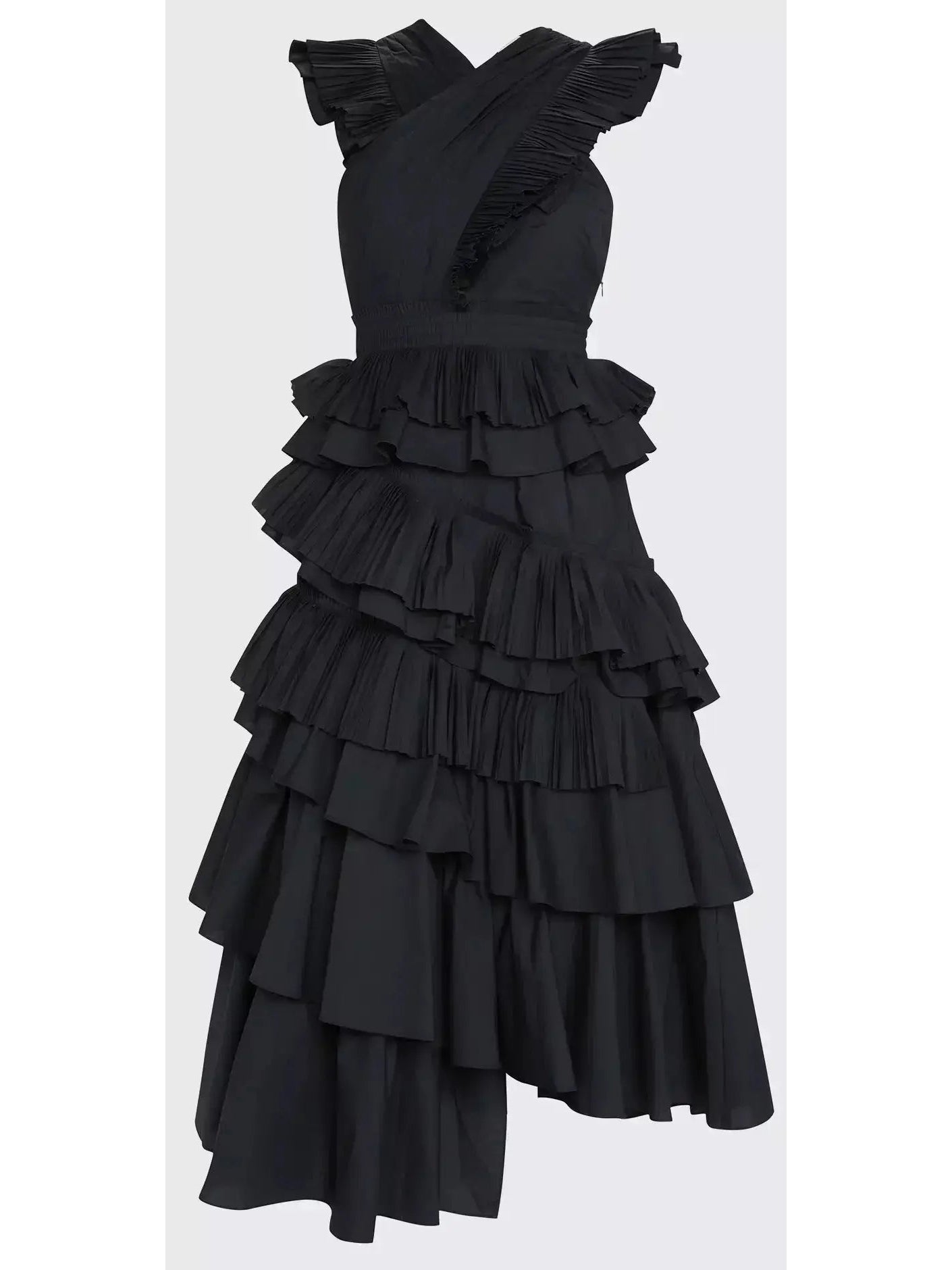 Tiered Cotton Midi Dress in Black - Branna Couture