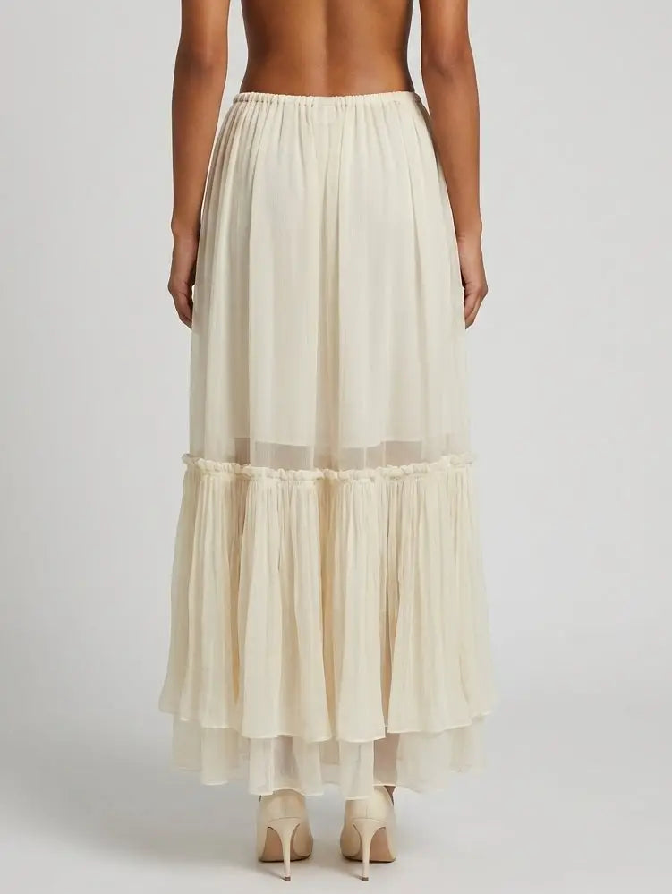 Tiered Layered Maxi Skirt with Drawstring Waist - Skirts