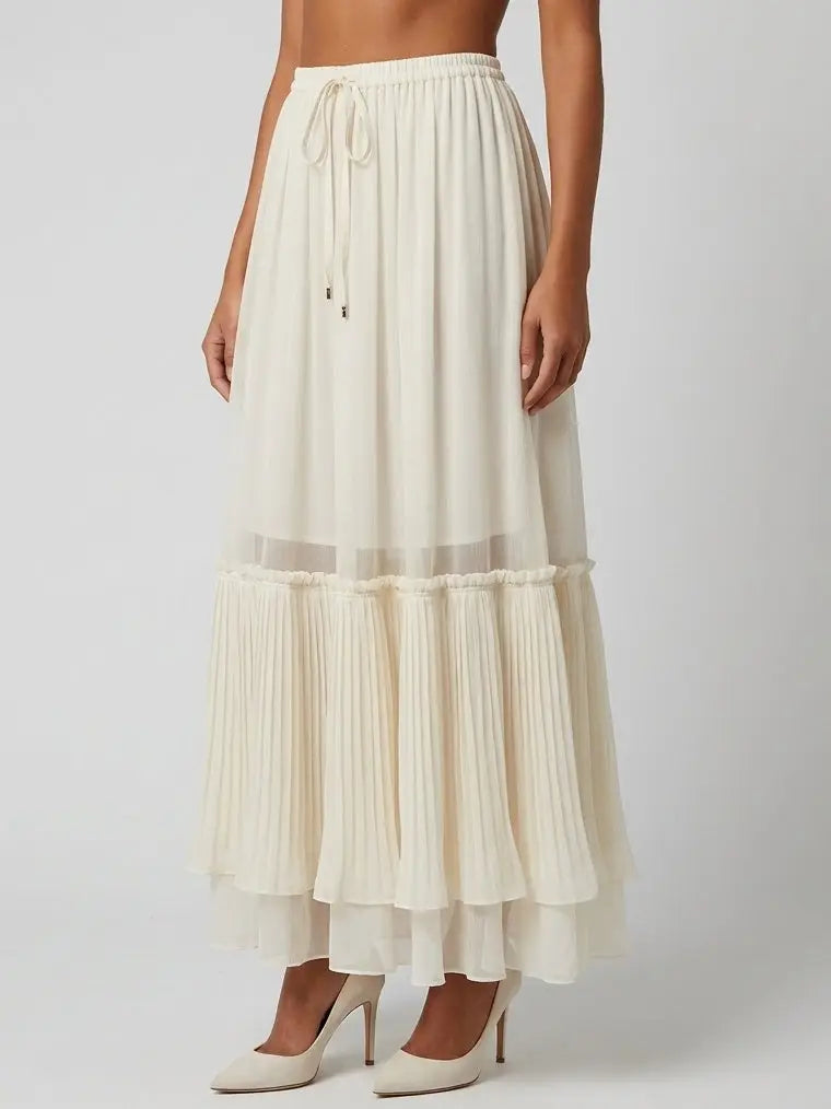 Tiered Layered Maxi Skirt with Drawstring Waist - Skirts