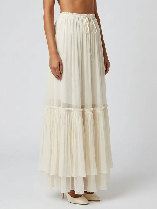Tiered Layered Maxi Skirt with Drawstring Waist - Skirts
