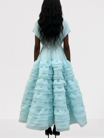 Tiered Ruffle Maxi Dress with Waist Tie - Dresses