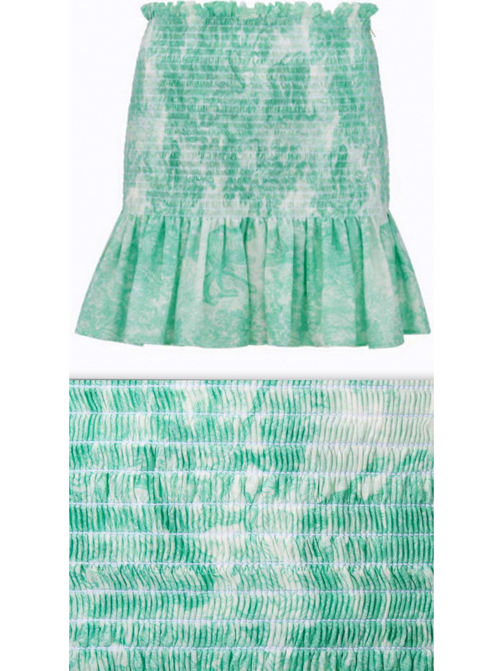 Toile De Jouy White with Aquamarine Ruffled Mini Skirt - Branna Couture