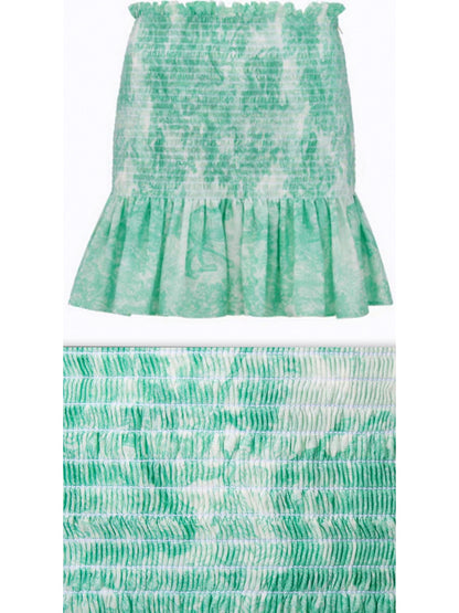 Toile De Jouy White with Aquamarine Ruffled Mini Skirt - Branna Couture