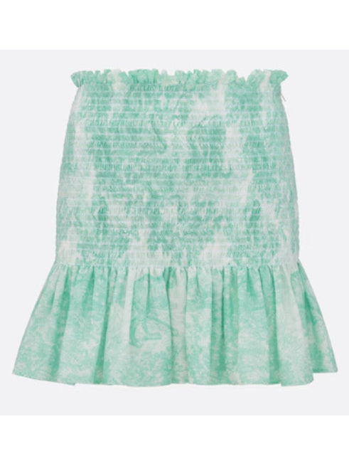 Toile De Jouy White with Aquamarine Ruffled Mini Skirt - Branna Couture