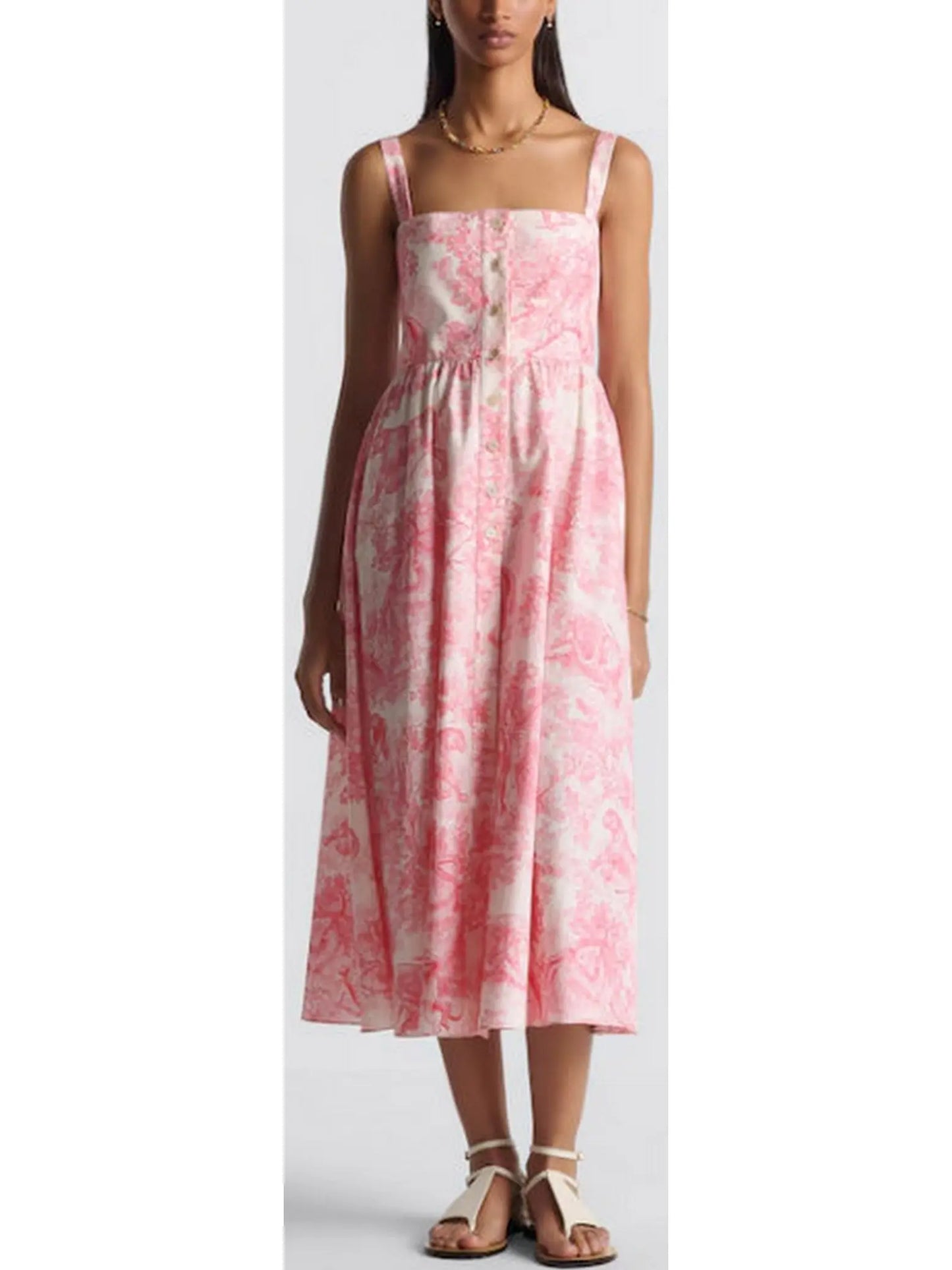 Toile de Jouy Soleil Motif Flared Mid-Length Dress - Branna Couture