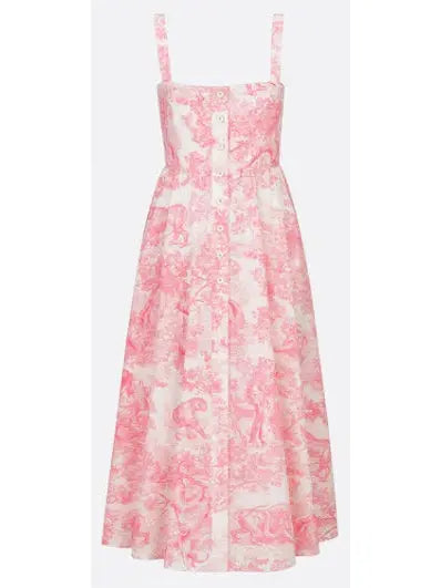 Toile de Jouy Soleil Motif Flared Mid-Length Dress - Branna Couture