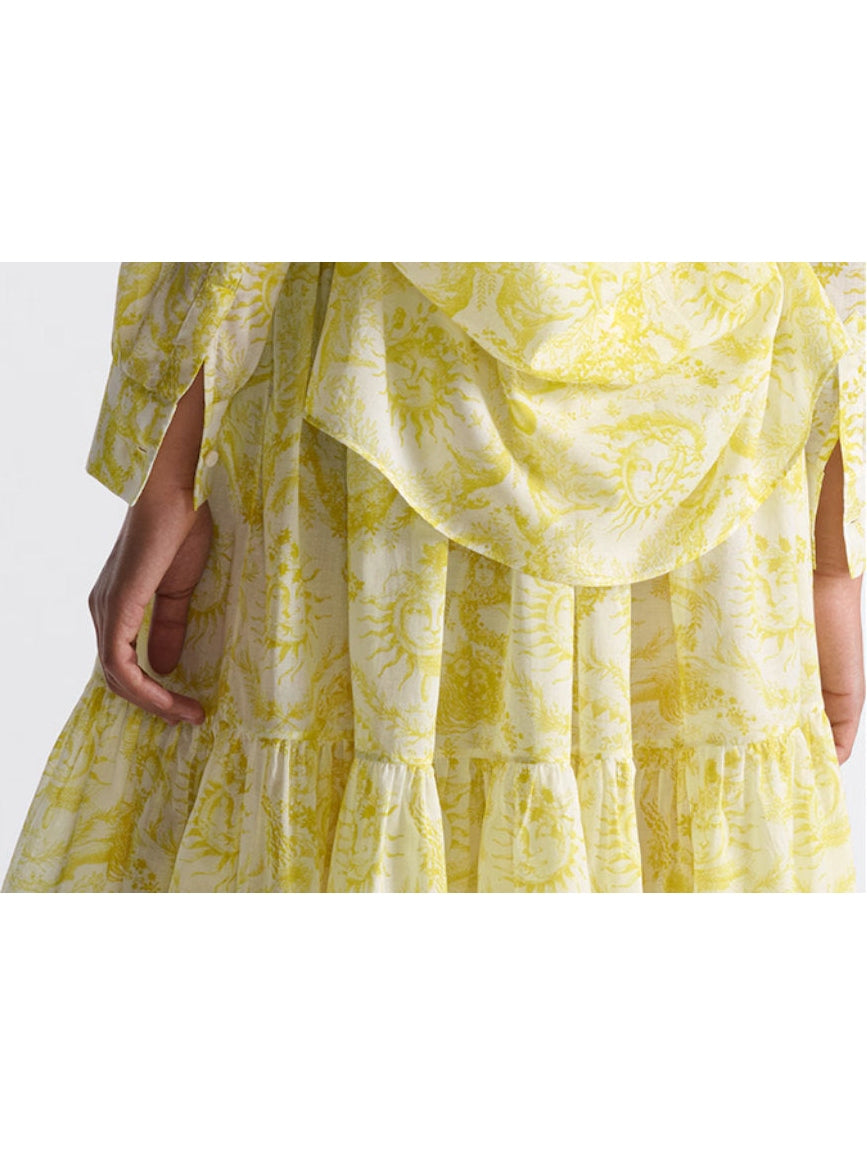 Toile de Jouy Sun Print White and Lemon Yellow Mid-Length Skirt - Branna Couture