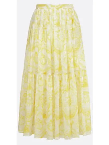 Toile de Jouy Sun Print White and Lemon Yellow Mid-Length Skirt - Branna Couture