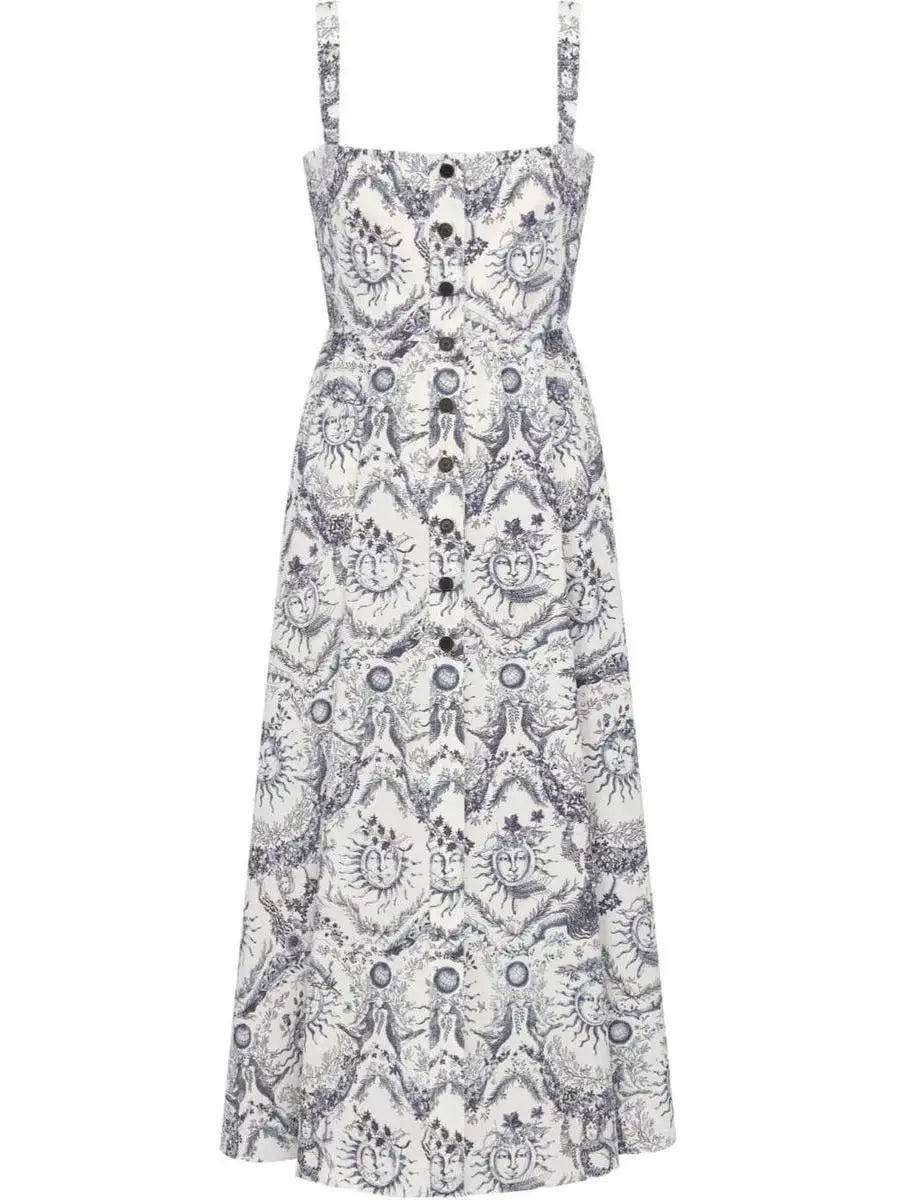 Toile de Jouy Soleil Motif Flared Mid-Length Dress - Dresses