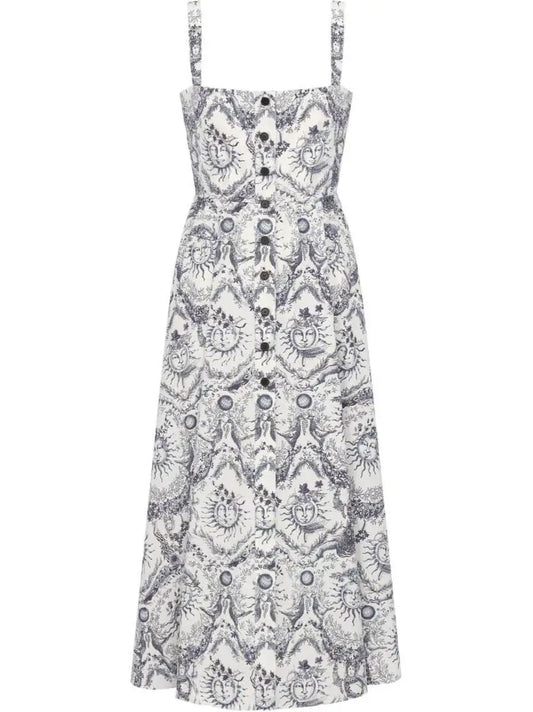Toile de Jouy Soleil Motif Flared Mid-Length Dress - Dresses