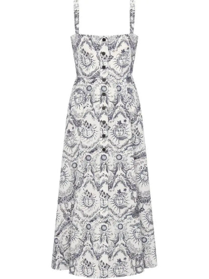 Toile de Jouy Soleil Motif Flared Mid-Length Dress - small - Dresses