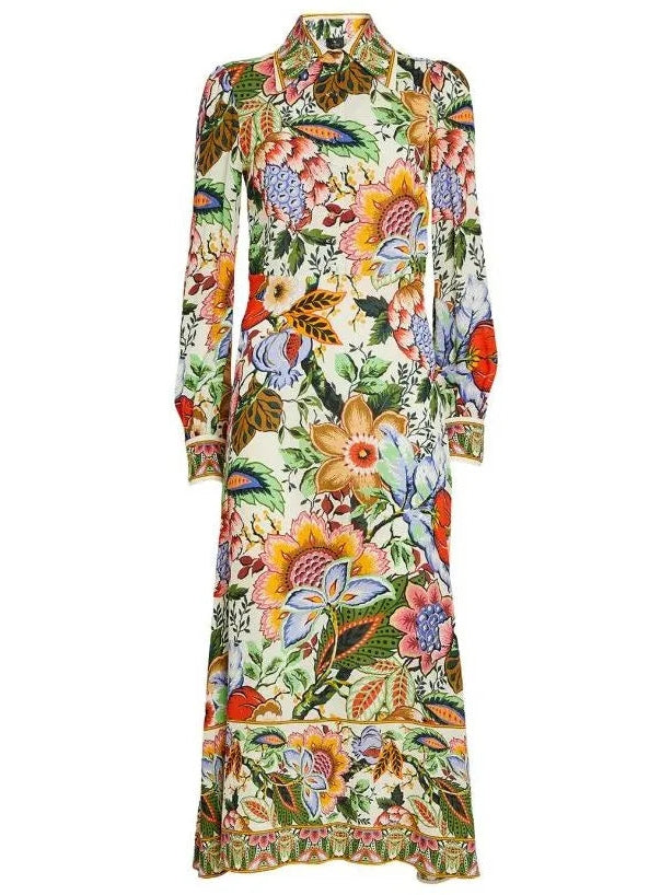 Tree of Life Floral Printed Midi Shirt Dress - Branna Couture