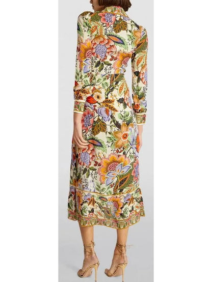 Tree of Life Floral Printed Midi Shirt Dress - Branna Couture