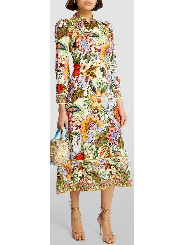 Tree of Life Floral Printed Midi Shirt Dress - Branna Couture