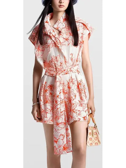 Tropical Floral Printed Mini Shirt Dress - Branna Couture